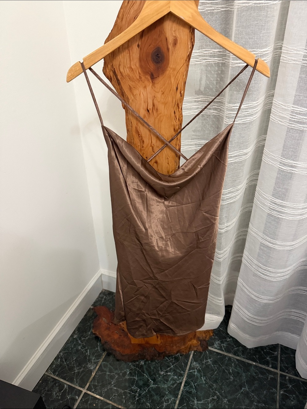 H&M Satin Slip Midi Dress in Brown